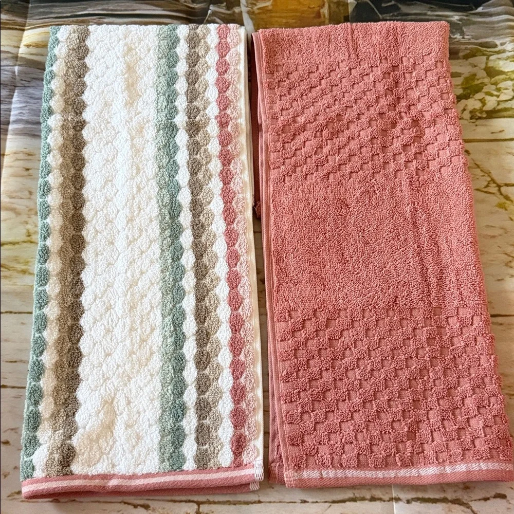 New Striped and Textured Pink Hand Towels Set of 2